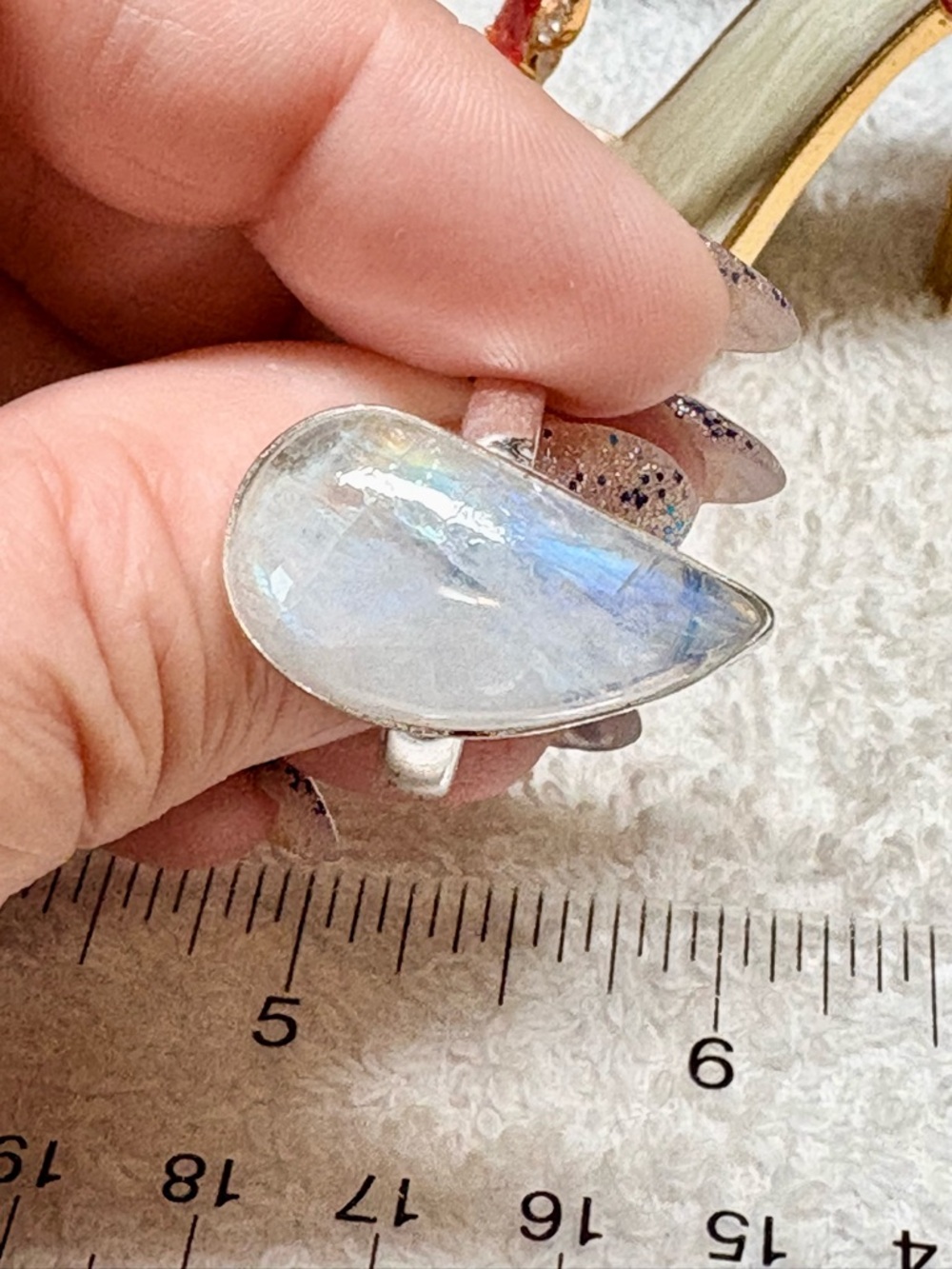 Sterling Silver Teardrop Moonstone Ring - Artisan made-925
